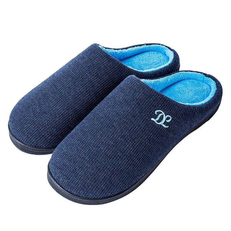 DL Men's Memory Foam Slippers - Comfortable Indoor/Outdoor Slippers, Warm Soft Flannel Lining, Size 13-14 Blue - Image 1